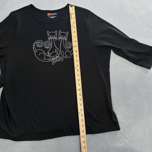 Halloween Rhinestone Cat Shirt Womens 1X 3/4 Sleeve Top Sparkly Cat Lover - Picture 6 of 11